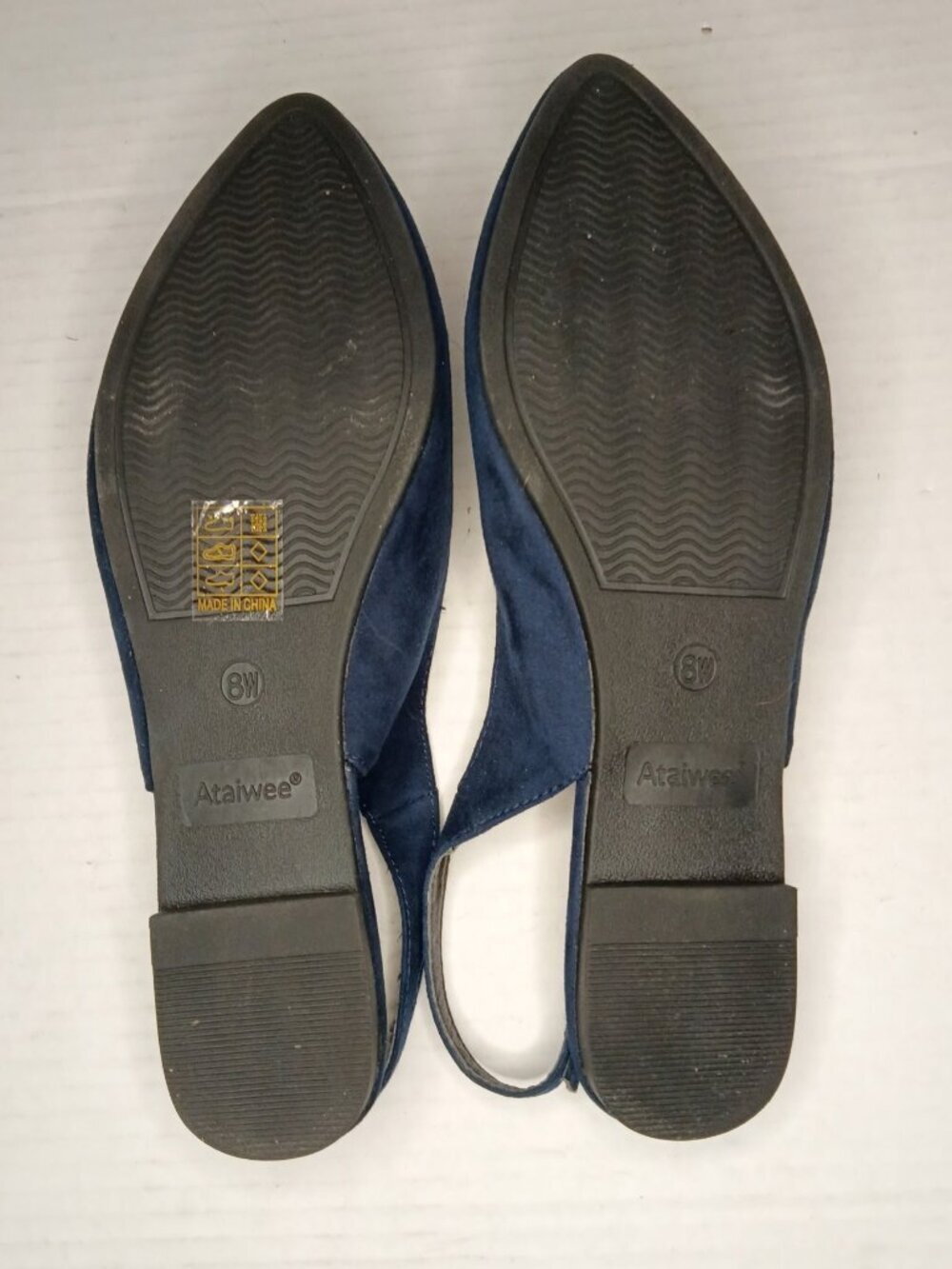 Ataiwee Navy Faux Suede Pointed Toe Slingback Flats Women’s 8W - Picture 6 of 9